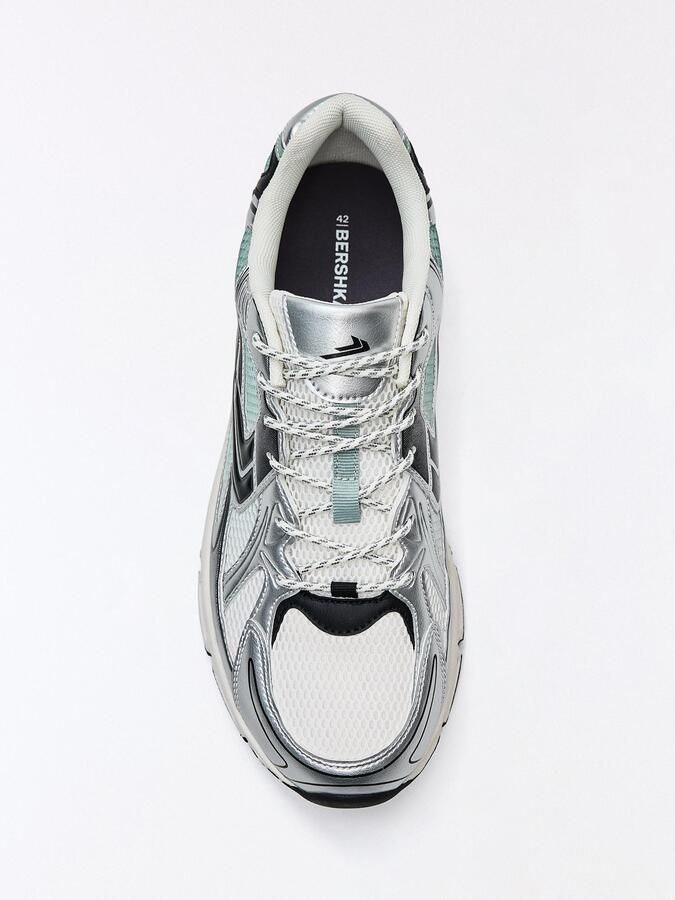 Bershka Sneakers laag zilvergrijs lichtgroen wolwit - Foto 2