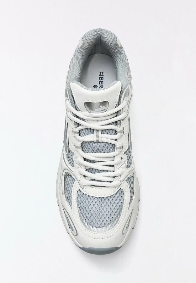 Bershka Sneakers laag zilvergrijs wit - Foto 3