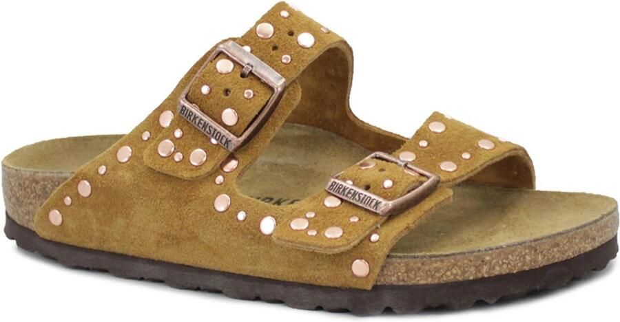 BIRKENSTOCK Teenslippers Dames Arizona Rivet Border Suède Camel - Foto 14