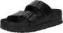 Birkenstock Zwarte Leren Sliders Ronde Neus Sandalen Black - Thumbnail 3