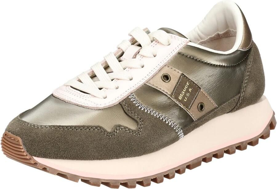 Blauer.USA Sneakers laag lichtbeige bruin gemêleerd olijfgroen