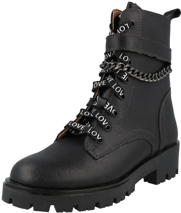 Braqeez 422788 589 Meisjes Biker Boots Zwart Leer Veters - Foto 3
