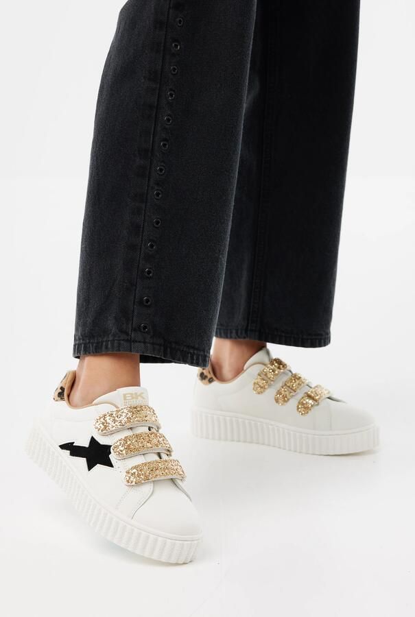 British Knights Bliss Velcro Dames Sneakers Laag Wit Goud Panterprint Zwart Vrouwen Schoenen - Foto 6