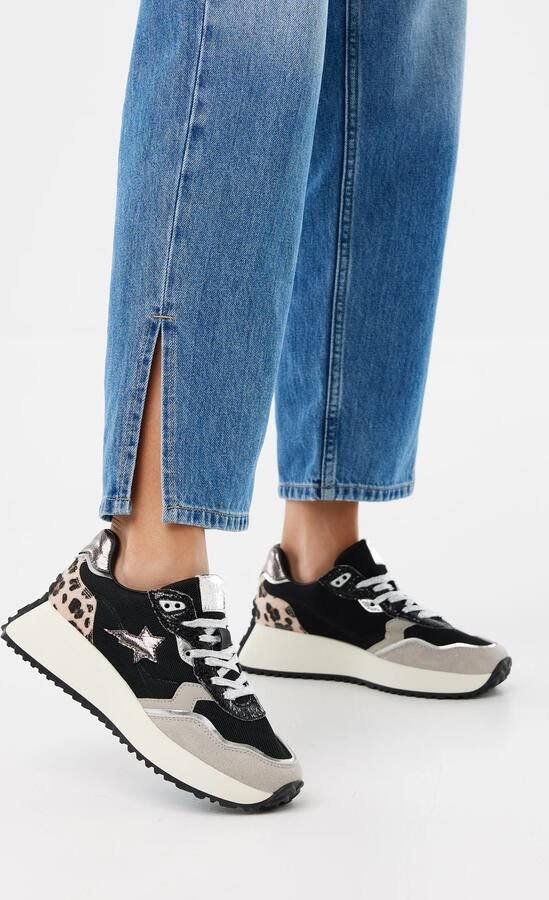 British Knights Fable Dames Sneakers Laag Zwart Zand Panterprint Vrouwen Schoenen - Foto 6