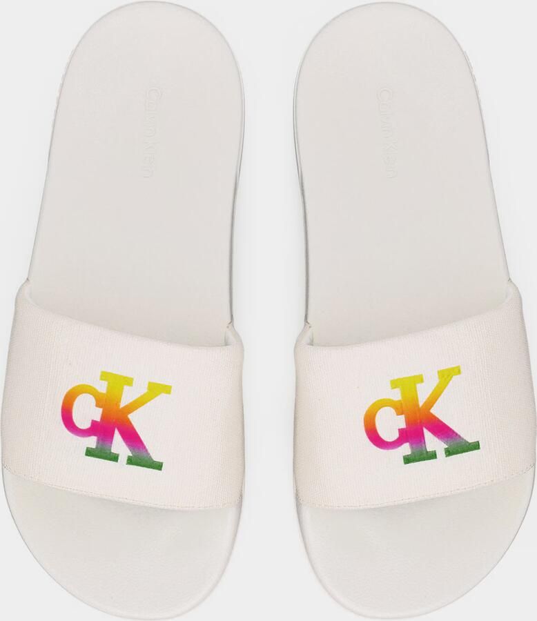 Calvin Klein Muiltjes 'Ombre Logo Strap' lichtgeel groen pink wit - Foto 2