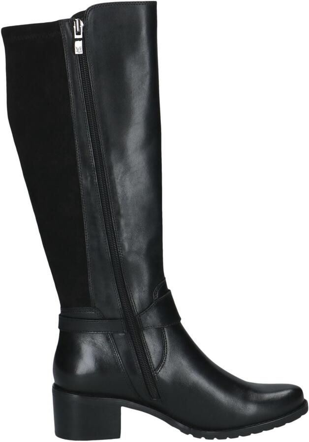 Caprice Black Lange Laarzen Zwart Leer en Stretch Dames Zwart