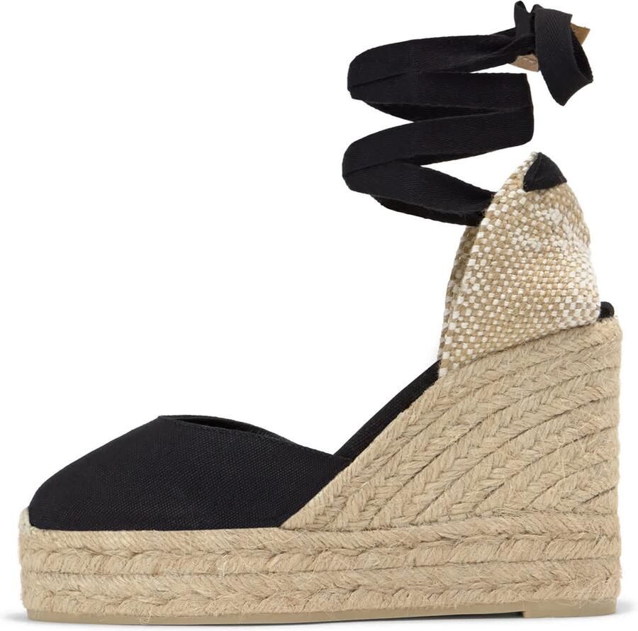 Castañer Carina katoenen espadrilles met striksluiting dubbele zool en 9 cm sleehak. - Foto 2