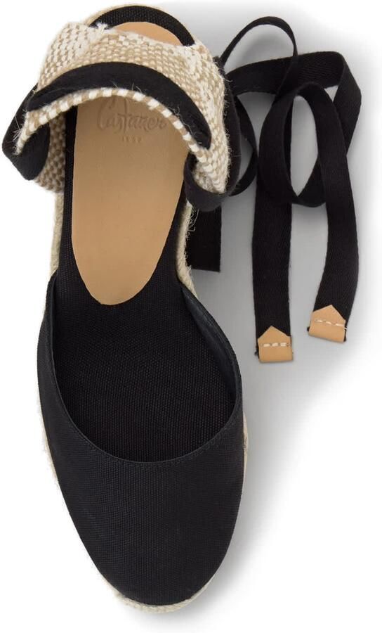 Castañer Carina katoenen espadrilles met striksluiting dubbele zool en 9 cm sleehak. - Foto 4