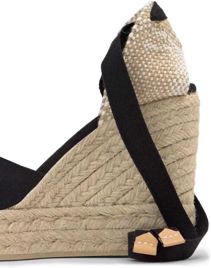 Castañer Carina katoenen espadrilles met striksluiting dubbele zool en 9 cm sleehak. - Foto 8