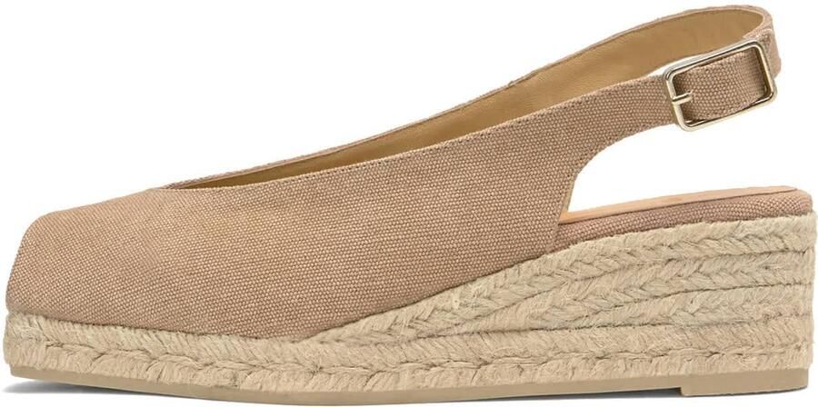 Castañer Canvas Sleehak Espadrilles met Open Neus Beige Dames