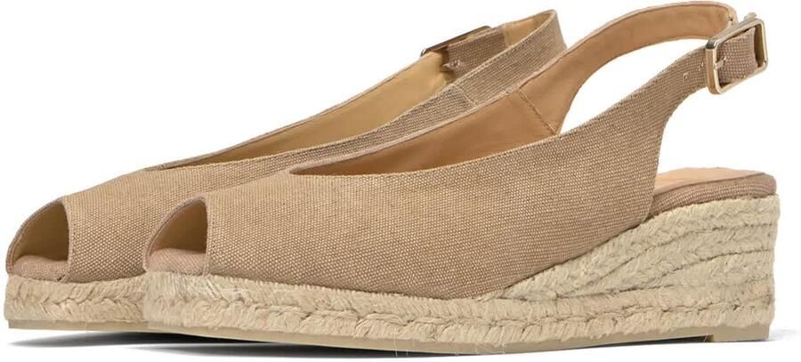 Castañer Canvas Sleehak Espadrilles met Open Neus Beige Dames - Foto 3