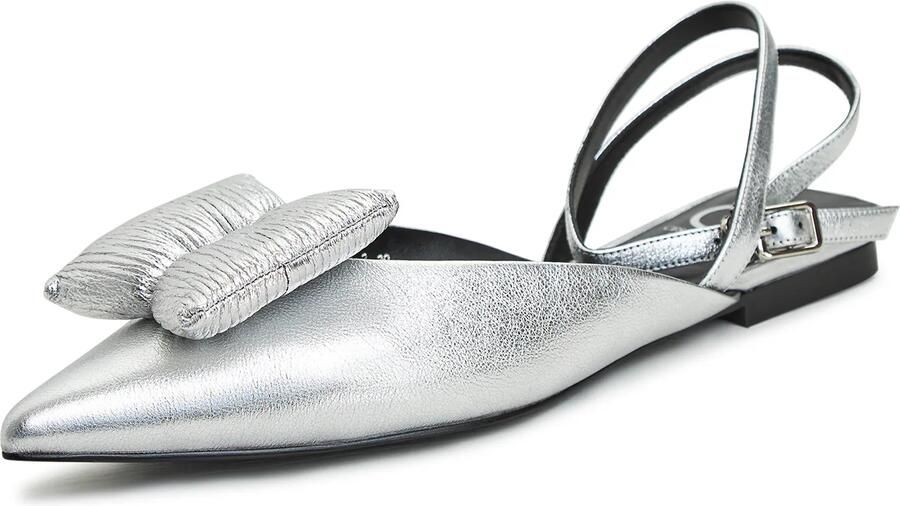 Cesare Gaspari Zilveren Slingback Ballerina Platte Zool Gray Dames