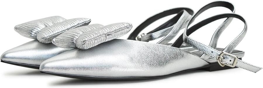 Cesare Gaspari Zilveren Slingback Ballerina Platte Zool Gray Dames - Foto 5