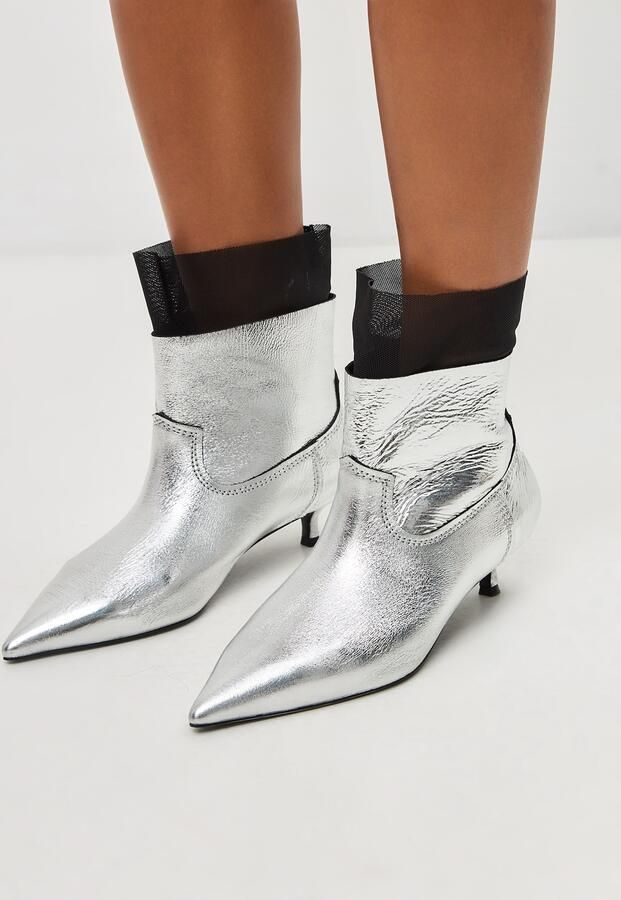 Cesare Gaspari Enkellaarsjes met Kitten Heel Rhodopis Metallic Silver - Foto 6