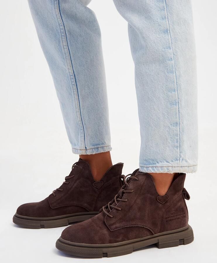 Cesare Gaspari Ankle Boots van Suède met Platte Zool Brown Dames - Foto 2