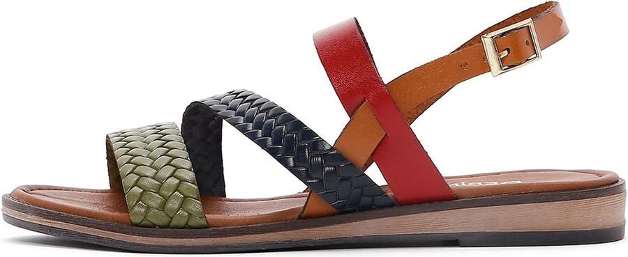 Derimod Sandalen met riem donkerblauw cognac lichtgroen roestrood