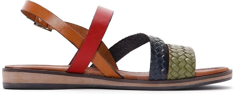 Derimod Sandalen met riem donkerblauw cognac lichtgroen roestrood - Foto 4