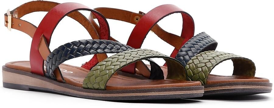 Derimod Sandalen met riem donkerblauw cognac lichtgroen roestrood - Foto 6