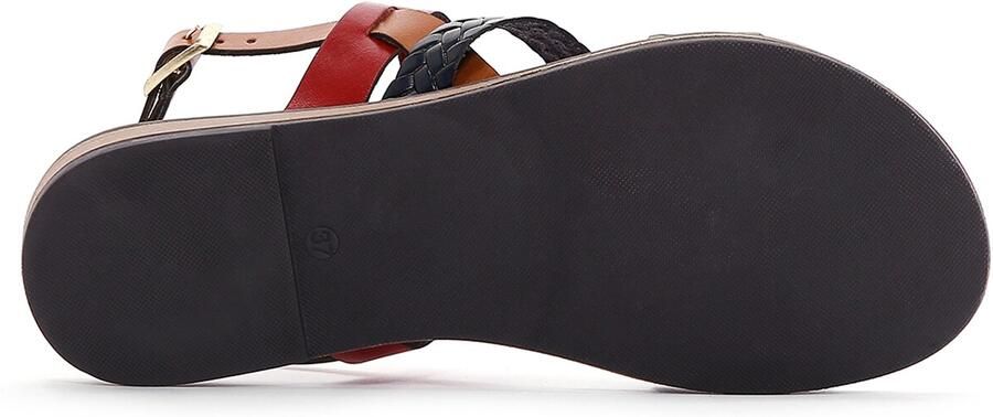 Derimod Sandalen met riem donkerblauw cognac lichtgroen roestrood - Foto 3
