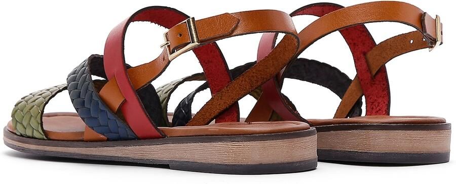Derimod Sandalen met riem donkerblauw cognac lichtgroen roestrood - Foto 5