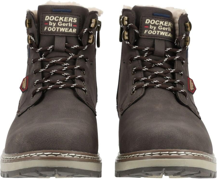 Dockers by Gerli Dockers Heren Veterlaarzen Gevoerd Vetersluiting Rits donkerbruin - Foto 3