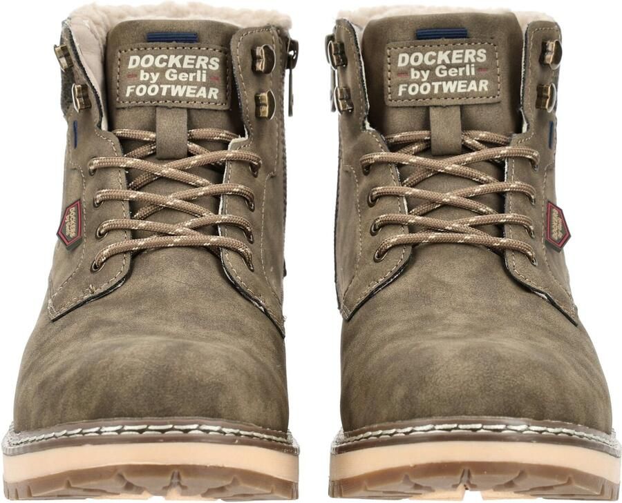 Dockers by Gerli Dockers Heren Veterlaarzen Gevoerd Vetersluiting Rits Khaki - Foto 4