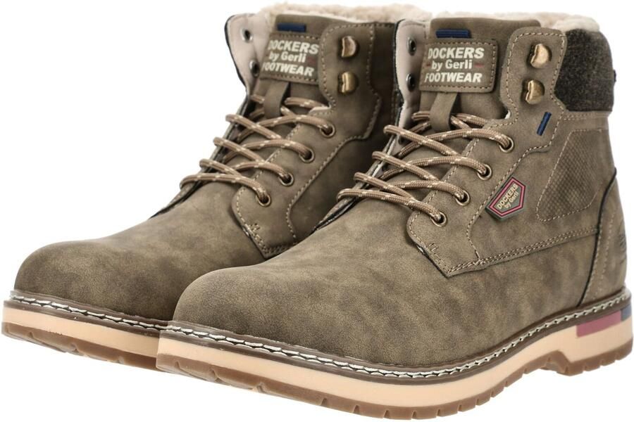 Dockers by Gerli Dockers Heren Veterlaarzen Gevoerd Vetersluiting Rits Khaki - Foto 6
