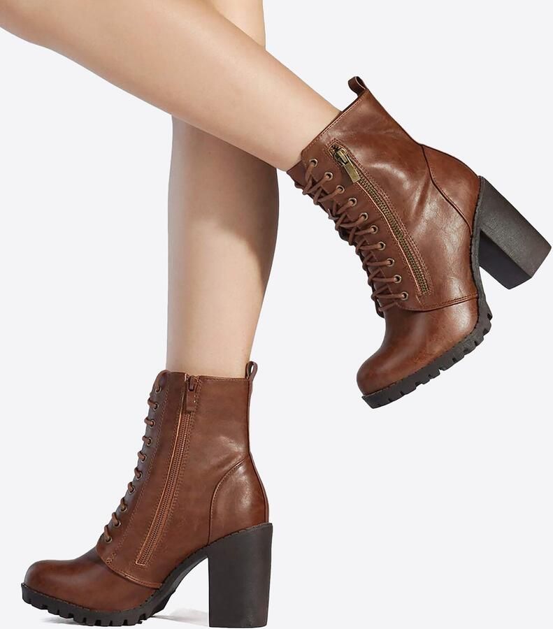 Dream Pairs Boots ' Damen Stiefel Stiefeletten' bruin - Foto 4