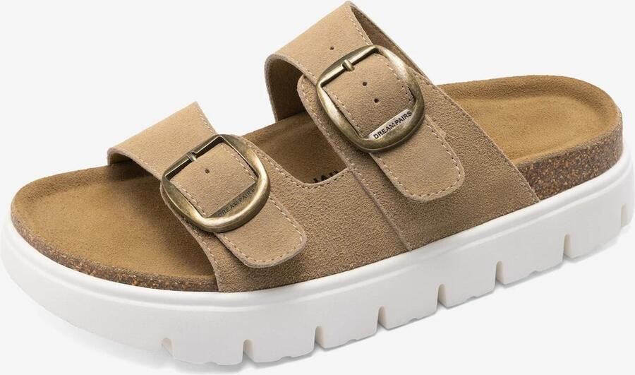 Dream Pairs Sandaal 'Damen-Plateausandalen mit Keilabsatz und Fußgewölbeunterstützung' beige wit