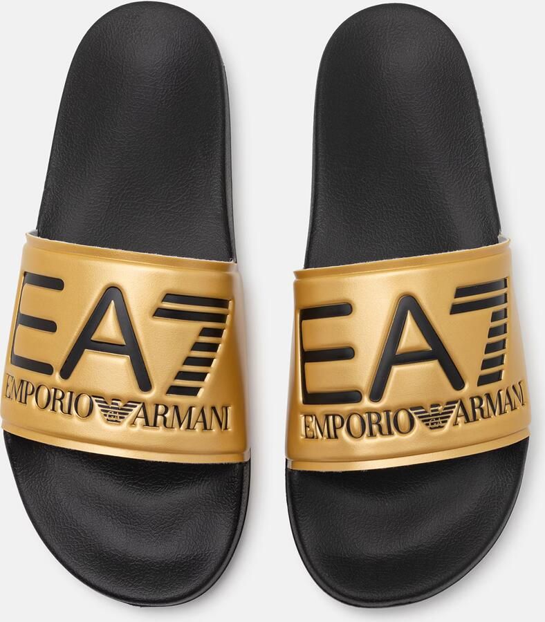 Ea7 Emporio Armani Teenslippers Visibility Logo Slides Shiny Gold Black - Foto 6