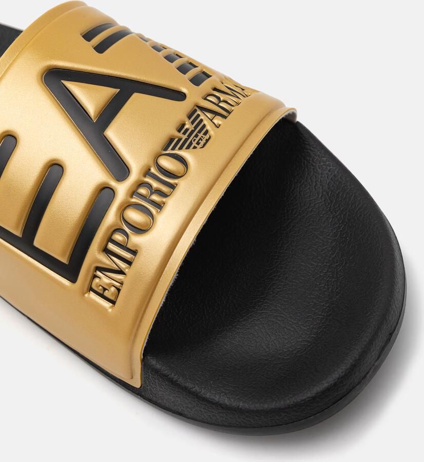 Ea7 Emporio Armani Teenslippers Visibility Logo Slides Shiny Gold Black - Foto 5