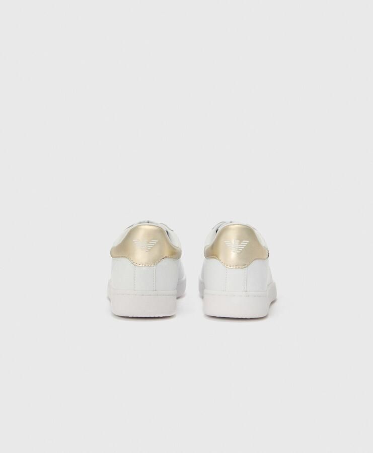 Emporio Armani Slip-On Sporty Leather Sneakers with Laces Wo Gold - Foto 4