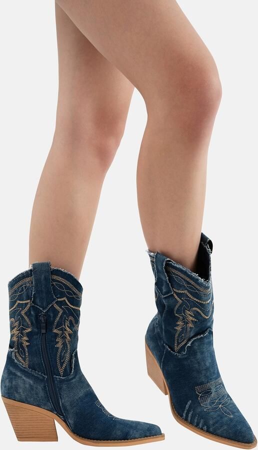 Elara Cowboylaarzen donkerbeige donkerblauw - Foto 4