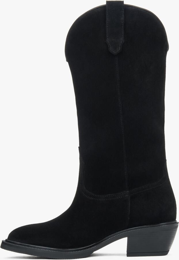 Estro Premium Italiaanse Velours Hoge Zwarte Cowboylaarzen voor Vrouwen
