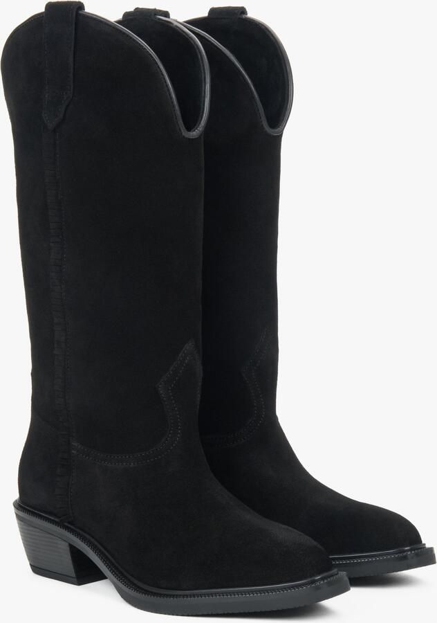 Estro Premium Italiaanse Velours Hoge Zwarte Cowboylaarzen voor Vrouwen - Foto 2