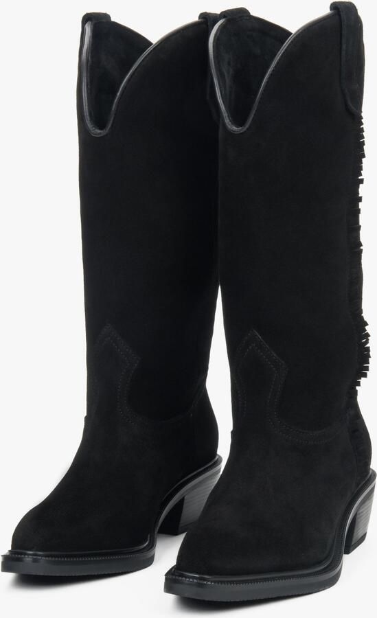 Estro Premium Italiaanse Velours Hoge Zwarte Cowboylaarzen voor Vrouwen - Foto 5