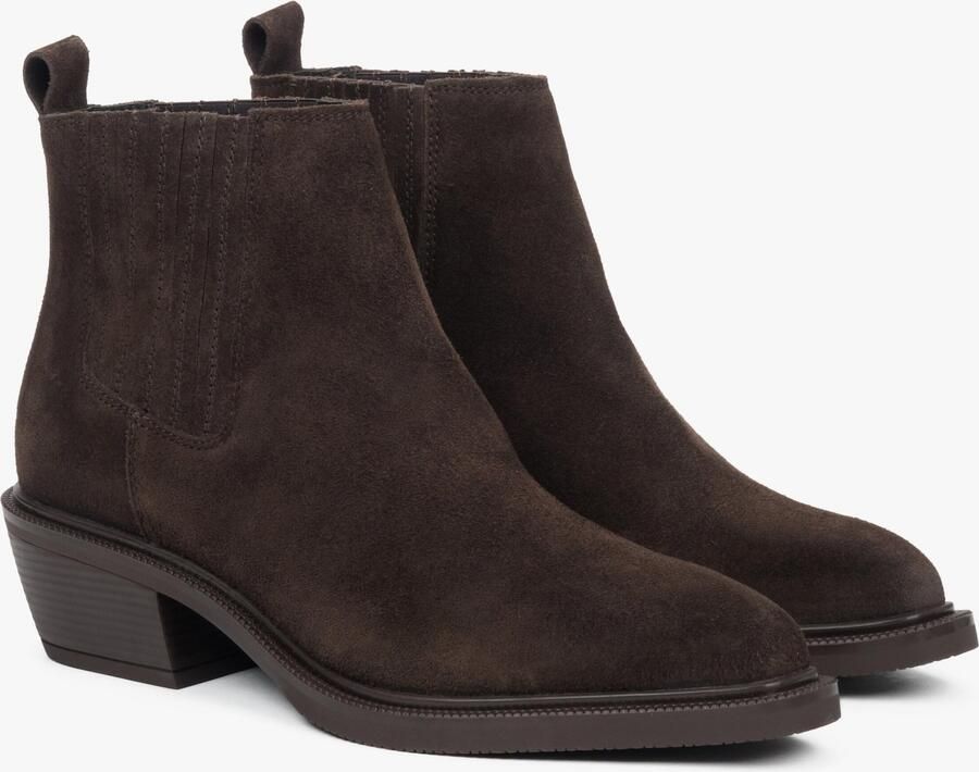 Estro Dames Lage Donkerbruine Cowboy Laarzen gemaakt van Premium Italiaans Echt Velours