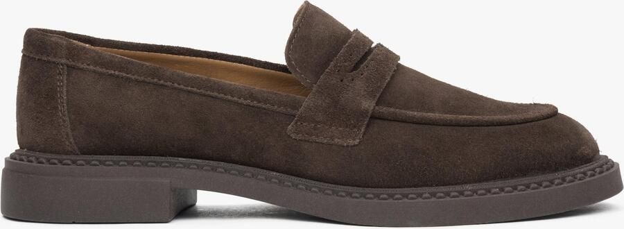 Estro Bruine Penny Loafers voor dames gemaakt van Italiaans echt velours