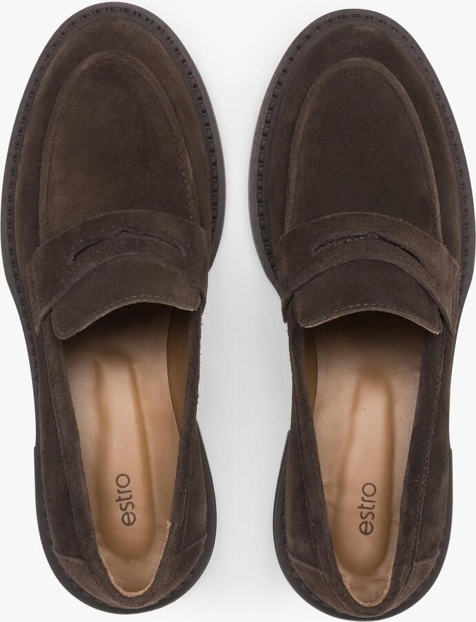 Estro Bruine Penny Loafers voor dames gemaakt van Italiaans echt velours - Foto 2