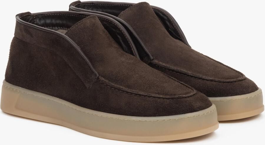 Estro Donkerbruine Hoge Enkellaagse Loafers voor Dames gemaakt van Echt Italiaans Premium Velours - Foto 4