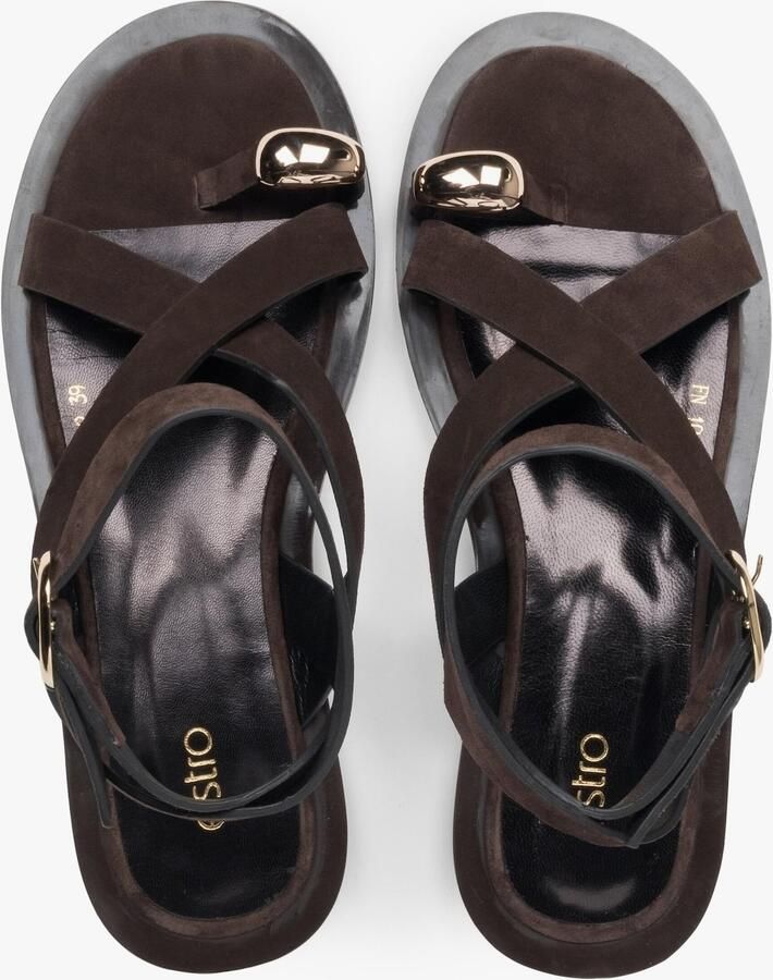 Estro Dames Zadelbruine Velours Strappy Sandalen met een Teenring - Foto 2