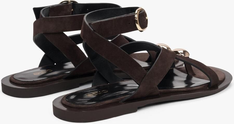 Estro Dames Zadelbruine Velours Strappy Sandalen met een Teenring - Foto 5