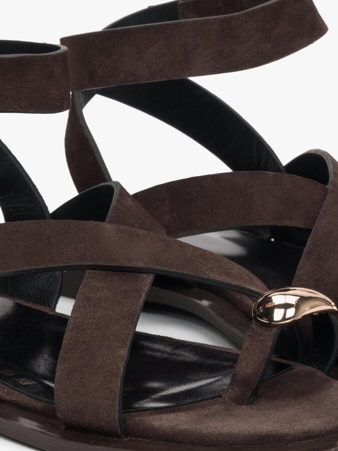 Estro Dames Zadelbruine Velours Strappy Sandalen met een Teenring - Foto 3