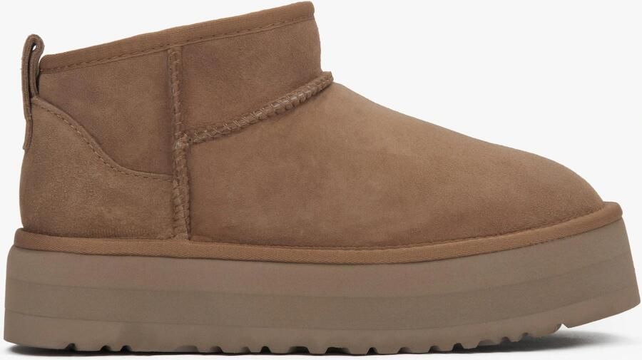 Estro Dames Lage Beige Snowboots gemaakt van Echt Velours met een Bontvoering