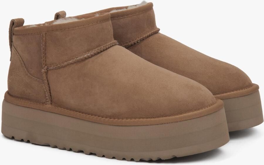 Estro Dames Lage Beige Snowboots gemaakt van Echt Velours met een Bontvoering - Foto 5