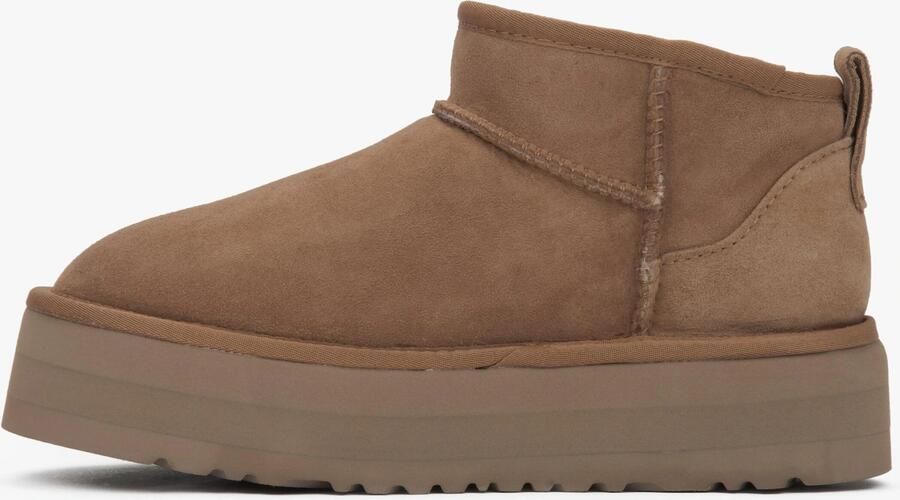 Estro Dames Lage Beige Snowboots gemaakt van Echt Velours met een Bontvoering - Foto 6