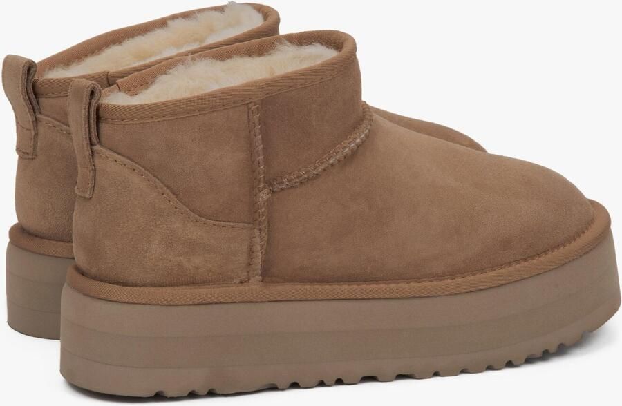Estro Dames Lage Beige Snowboots gemaakt van Echt Velours met een Bontvoering - Foto 4