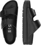 Birkenstock Zwarte Leren Sliders Ronde Neus Sandalen Black - Thumbnail 17