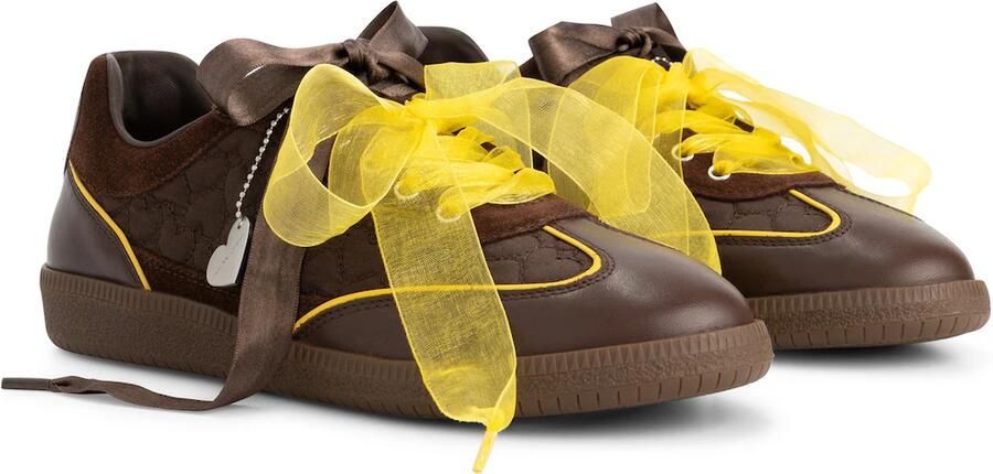 Fabienne Chapot Sneakers laag chocoladebruin geel - Foto 4