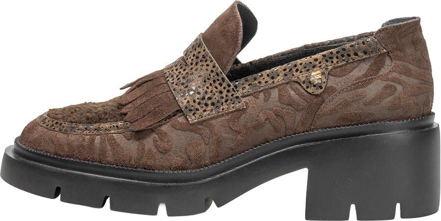 Floris van Bommel Maddi 02.02 suède loafers met blokhak en profielzool donkerbruin - Foto 5